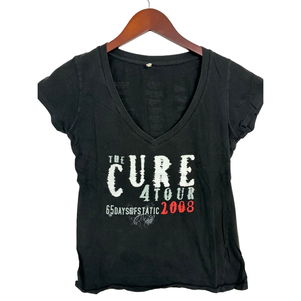 The Cure 4Tour 2008 North America Women's M Black V Neck Concert T Shirt